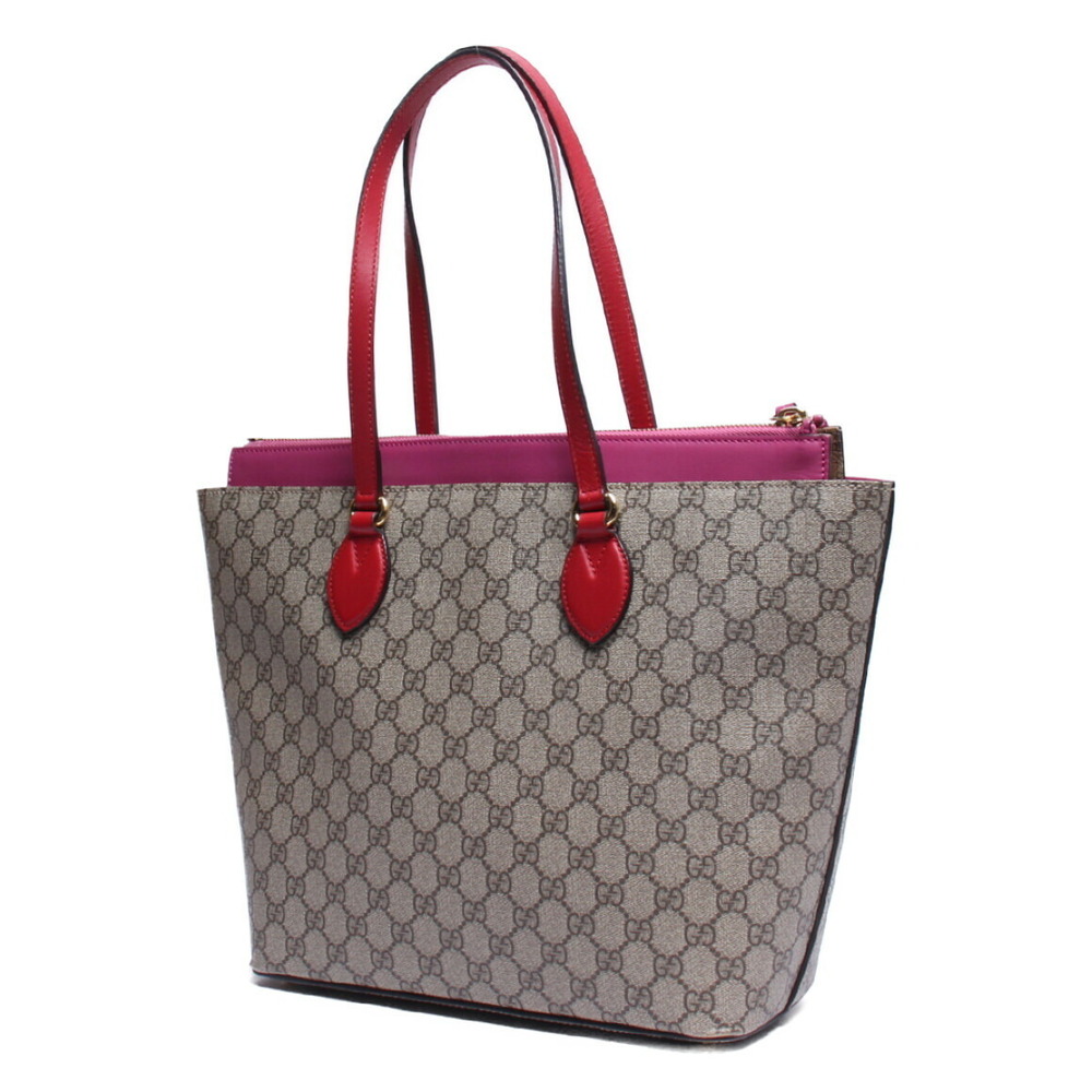 Gucci Tote GG Supreme Pink Canvas Zip - Picture 1 of 6